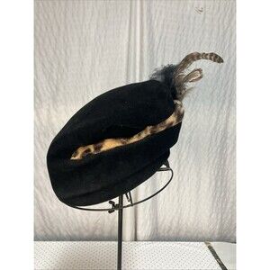 VTG 50’s Charles of California Black Felt Hat Picardy Body France Leopard Trim